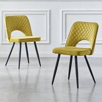 RayGar Set di 2 sedie laterali in velluto con gambe in metallo nero (giallo)